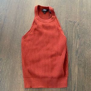 THEORY waxson Prosecco Rib-knit Halter Top In Burnt Paprika